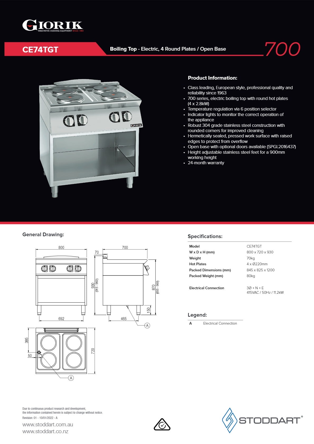 Thumbnail - Giorik 700 Series CE74TGT - Cook Top With Open Base