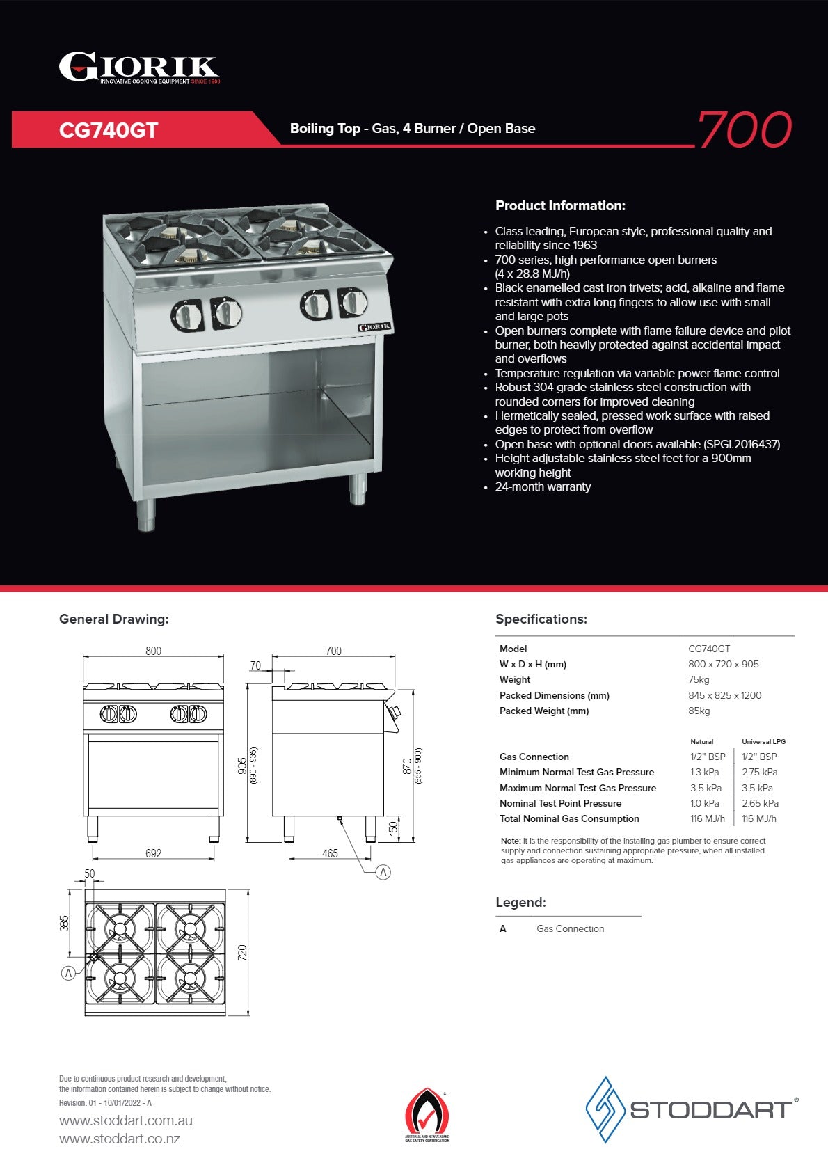 Thumbnail - Giorik 700 Series CG740GT - Cook Top With Open Base