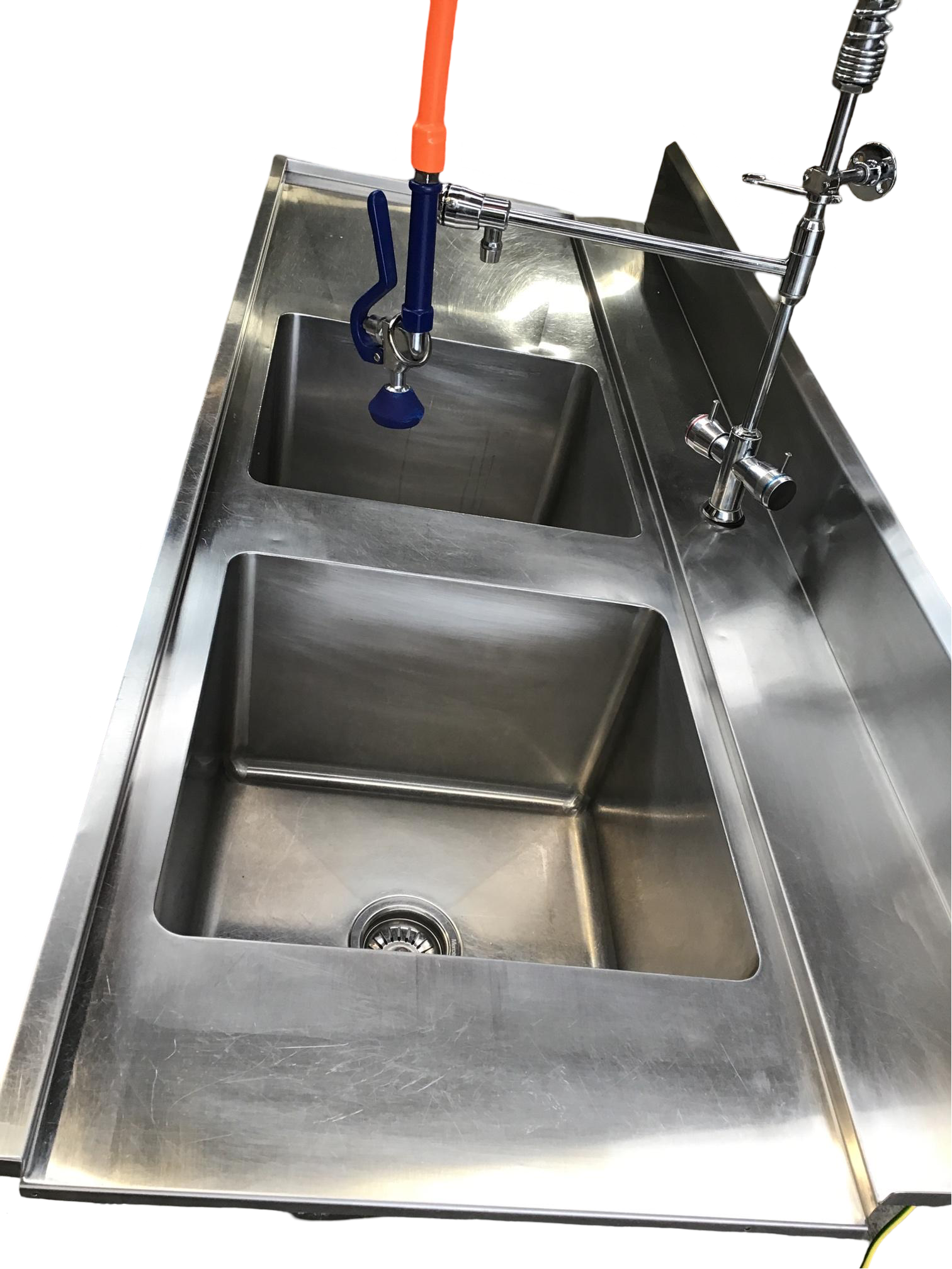 Inlet Bench Double Modular Sink, Sink Waste + Pre-Rinse Spray Arm