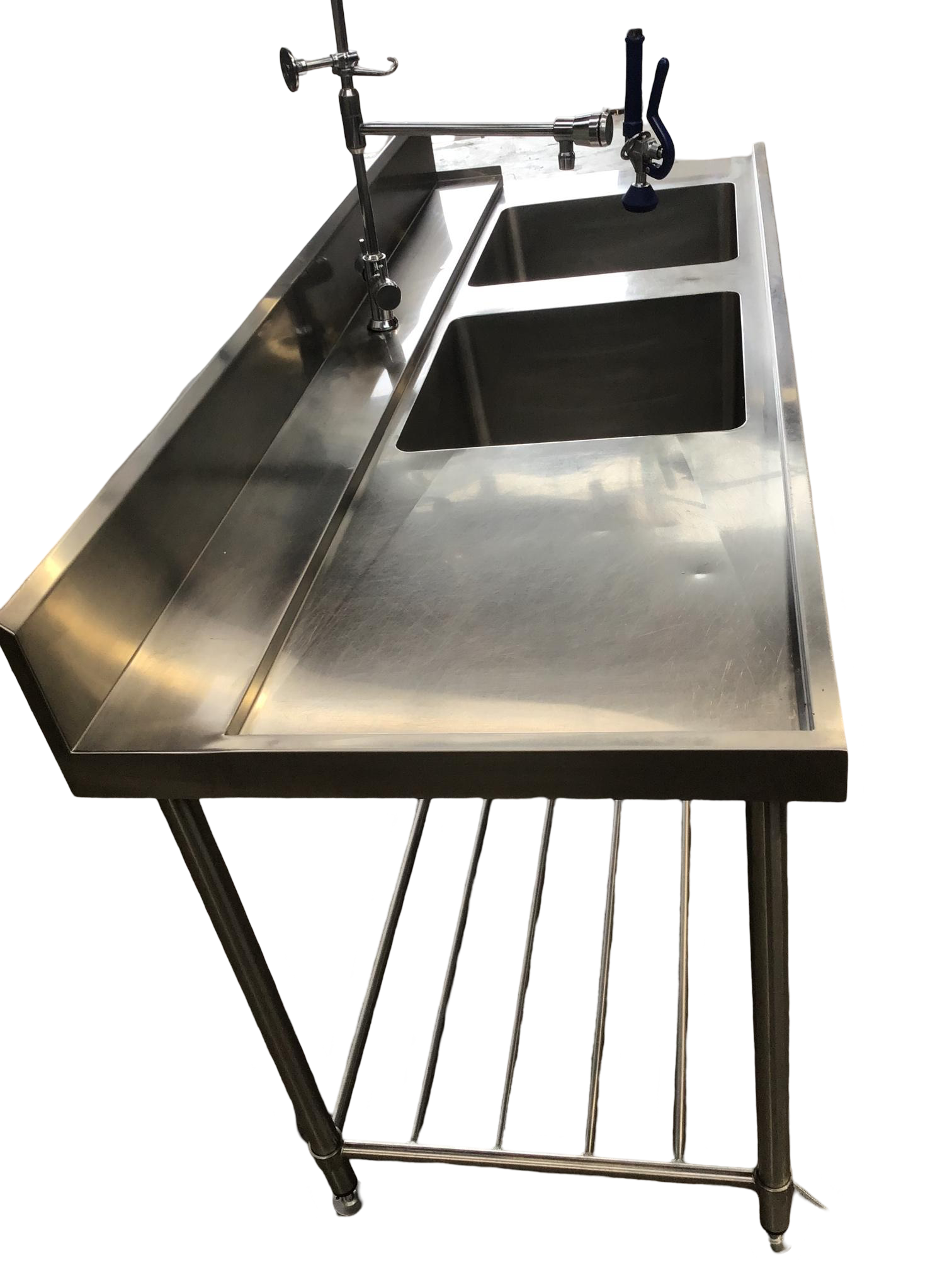 Inlet Bench Double Modular Sink, Sink Waste + Pre-Rinse Spray Arm