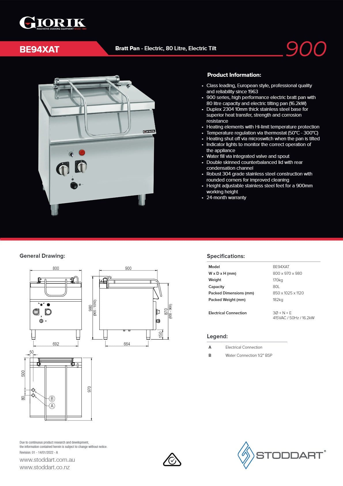 Giorik BE94XAT - Automatic Tilt Bratt Pan