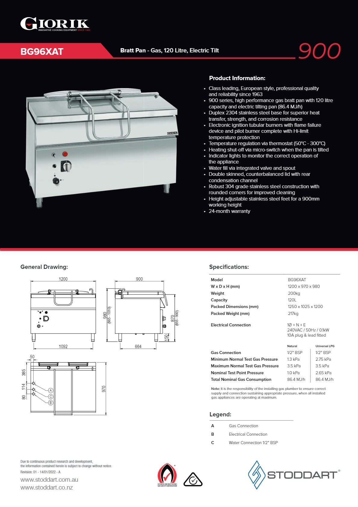 Giorik BG96XAT - Automatic Tilt Bratt Pan