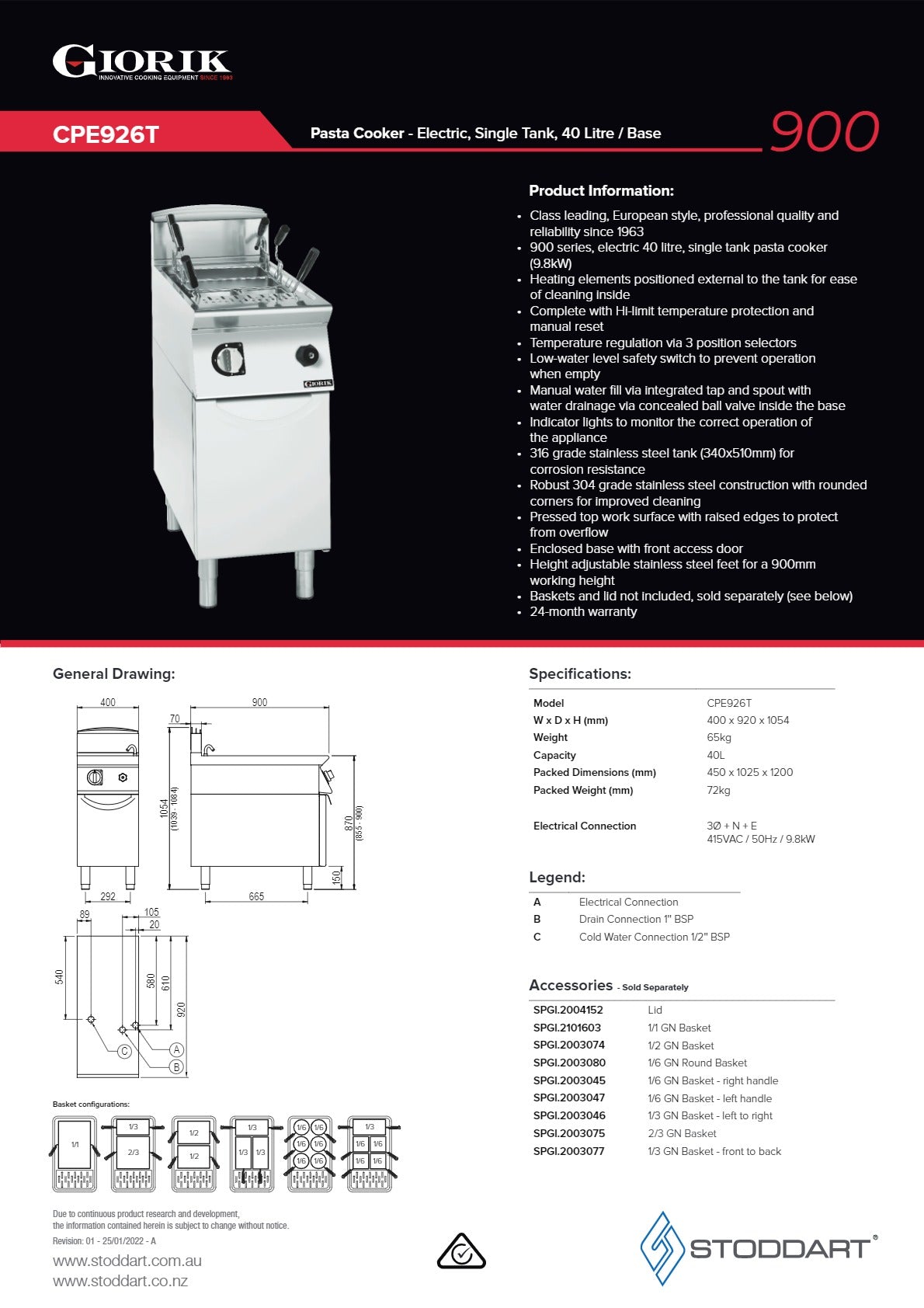 Thumbnail - Giorik CPE926T - Single Tank Pasta Cooker