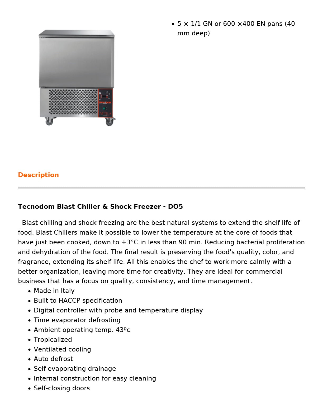 Tecnodom DO5 - Blast Chiller & Shock Freezer