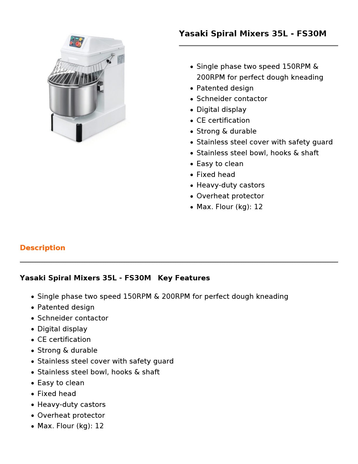 Baker Max FS30M - Spiral Mixer