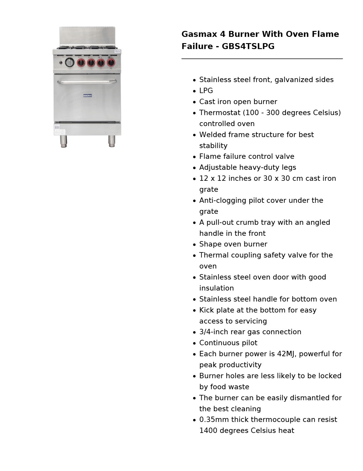 Gasmax GBS4TSLPG - 4 Burner Range Oven