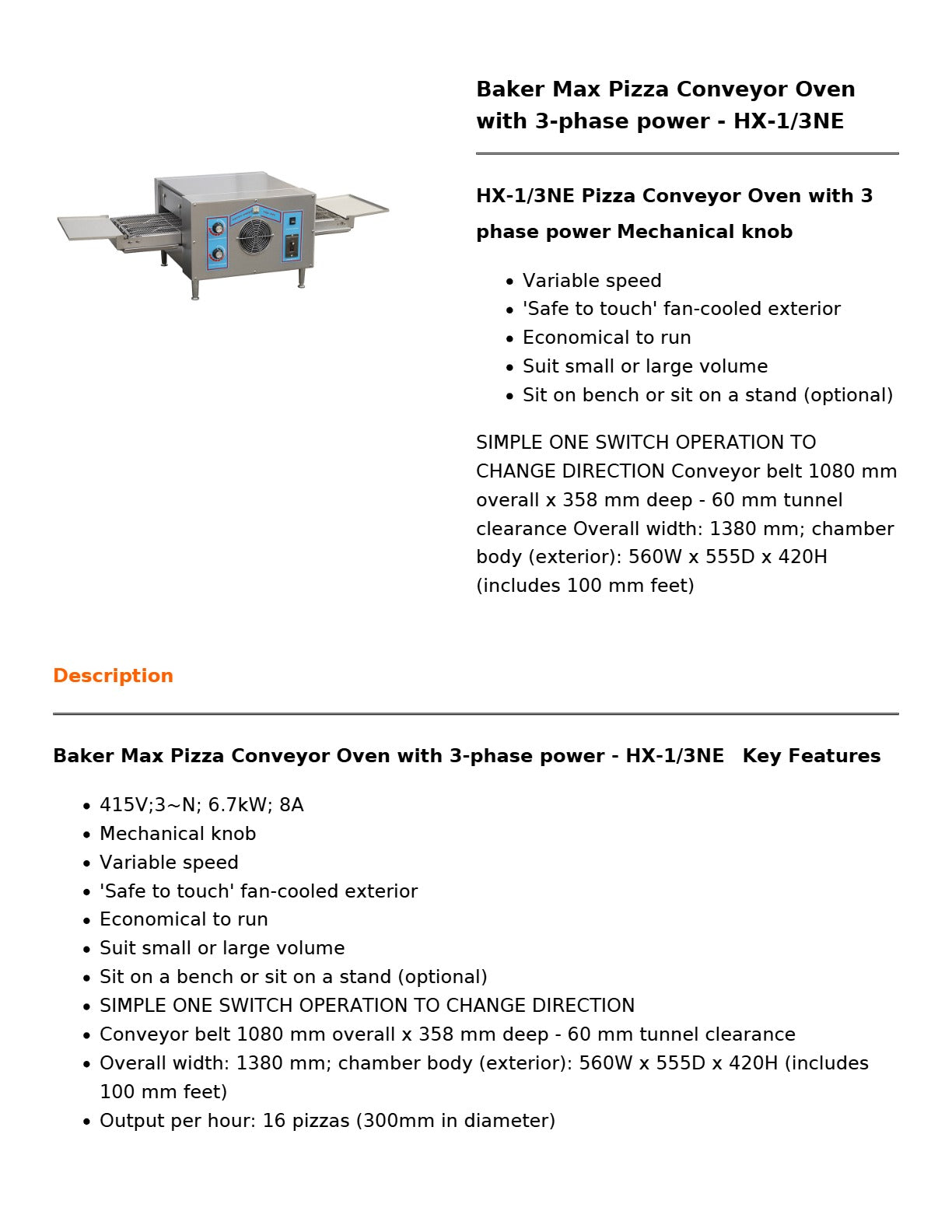 Baker Max HX-1/3NE - Conveyor Oven