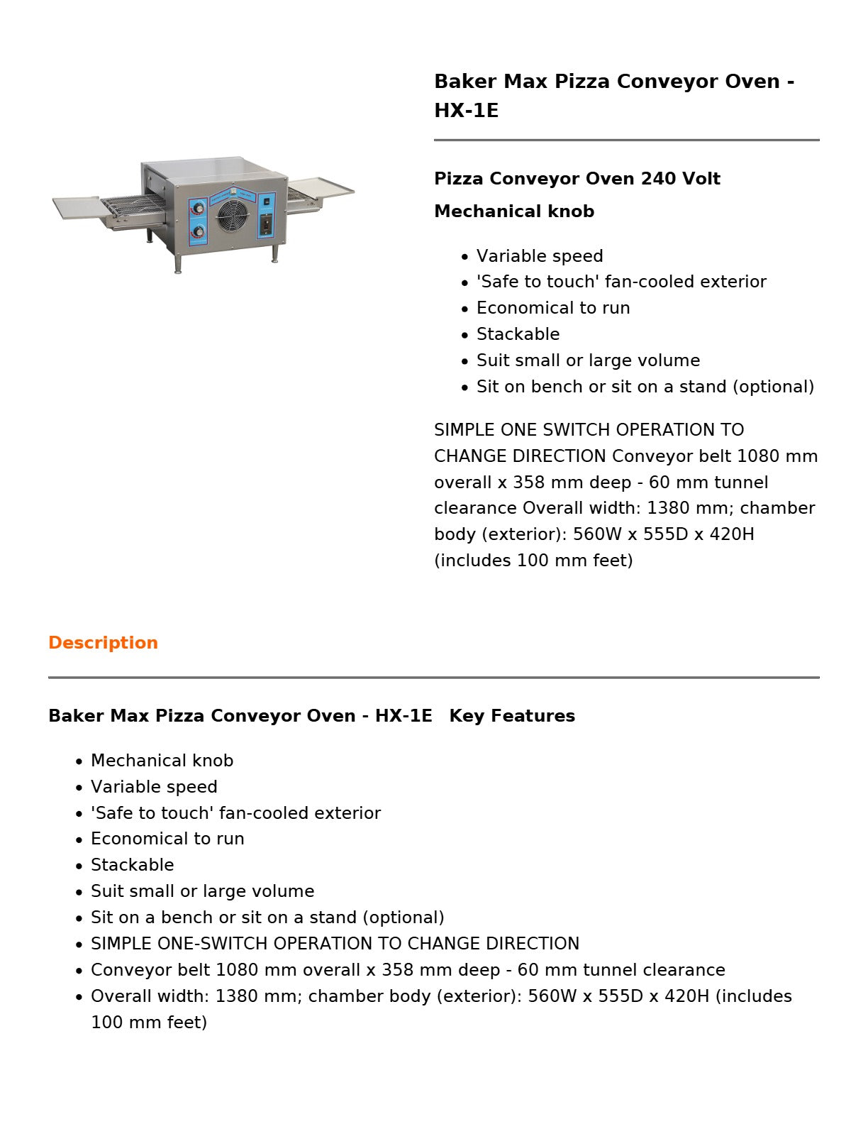 Baker Max HX-1E - Conveyor Oven