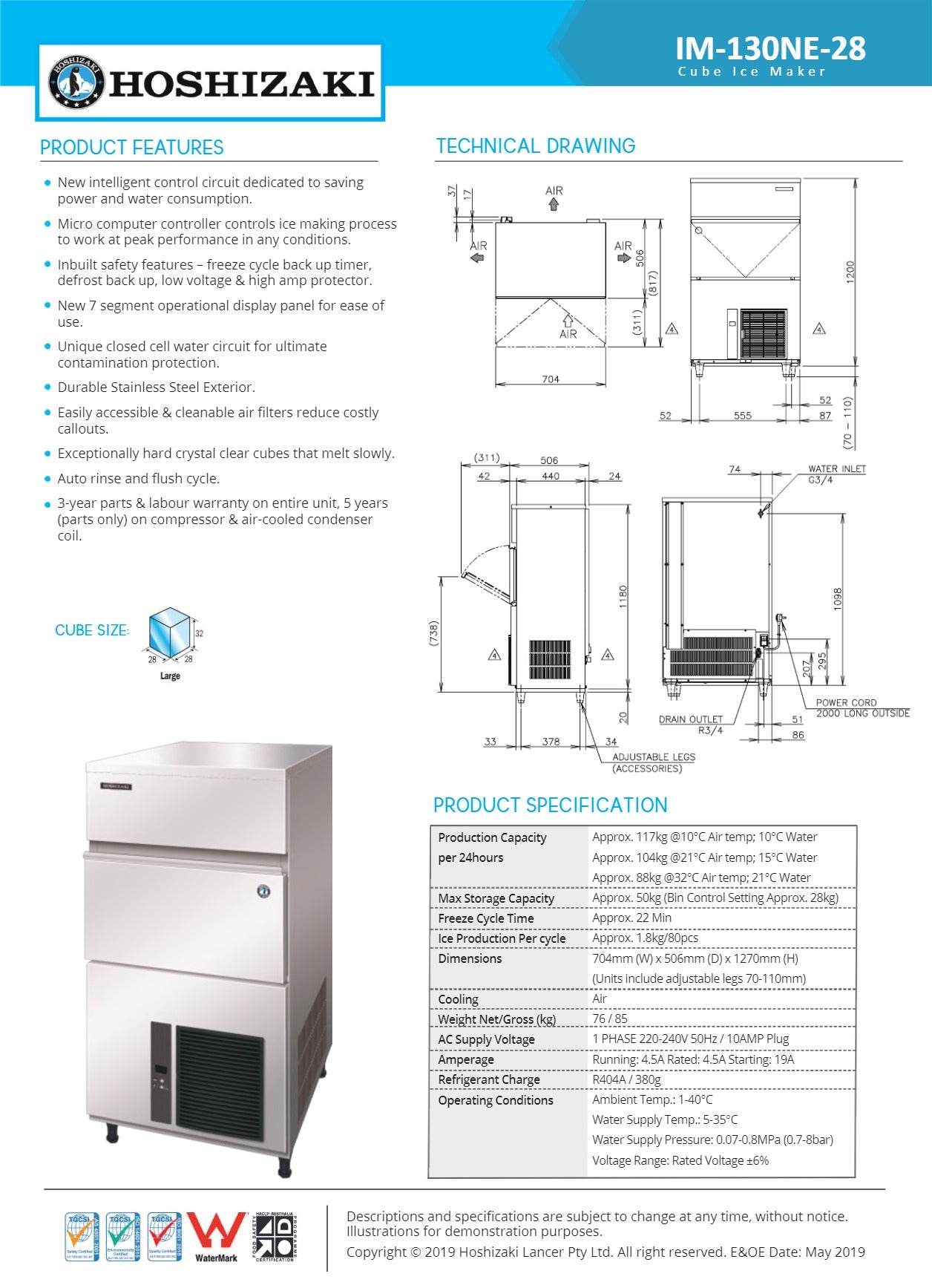 Hoshizaki IM-130NE-28 – Cube Ice Machine