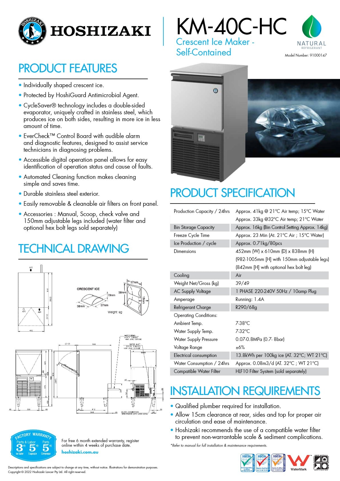 Thumbnail - Hoshizaki KM-40C-HC - Crescent Ice Machine