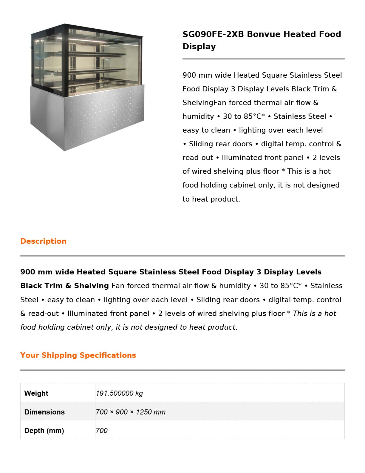 Bonvue SG090FE-2XB - Heated Food Display