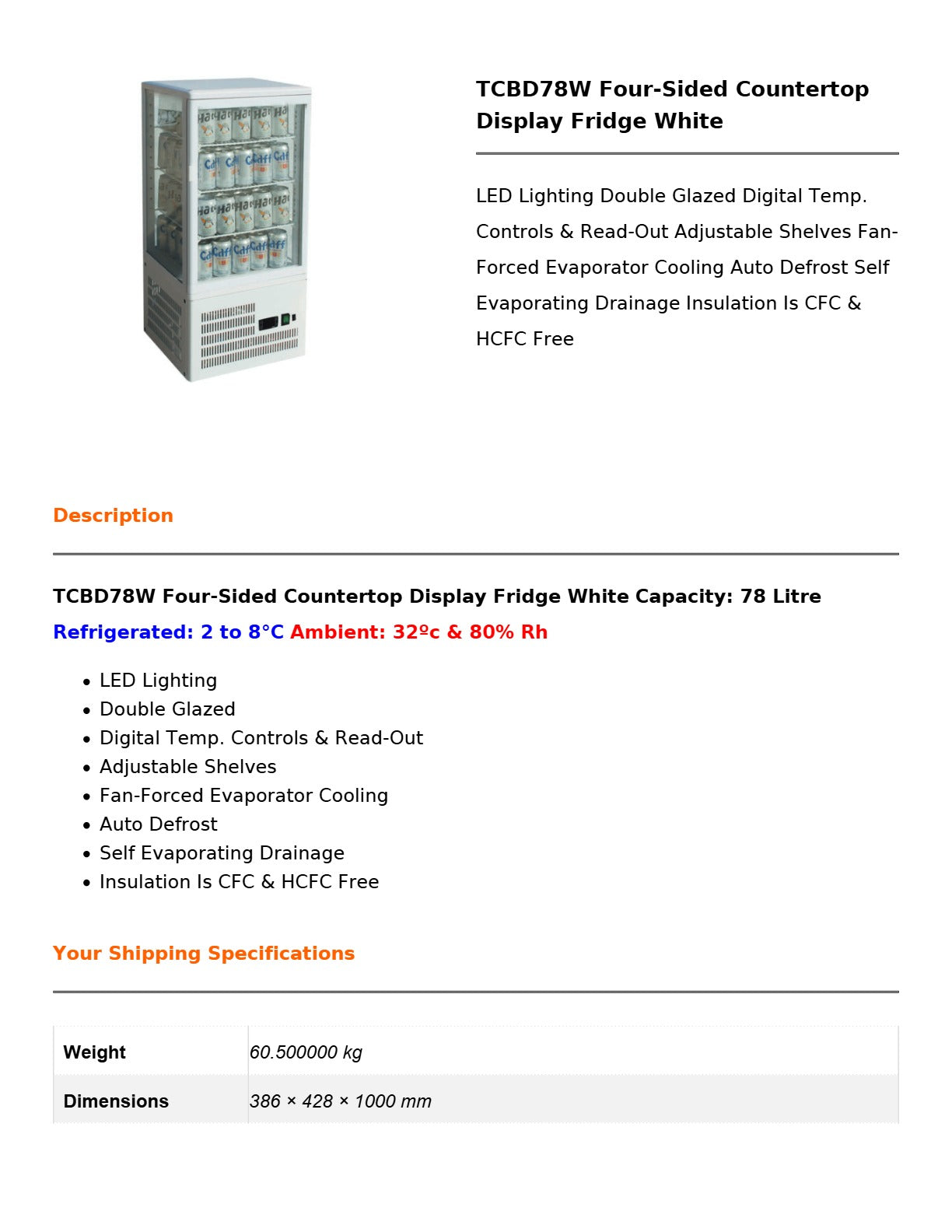 Thermaster TCBD78W - Countertop Beverage Display