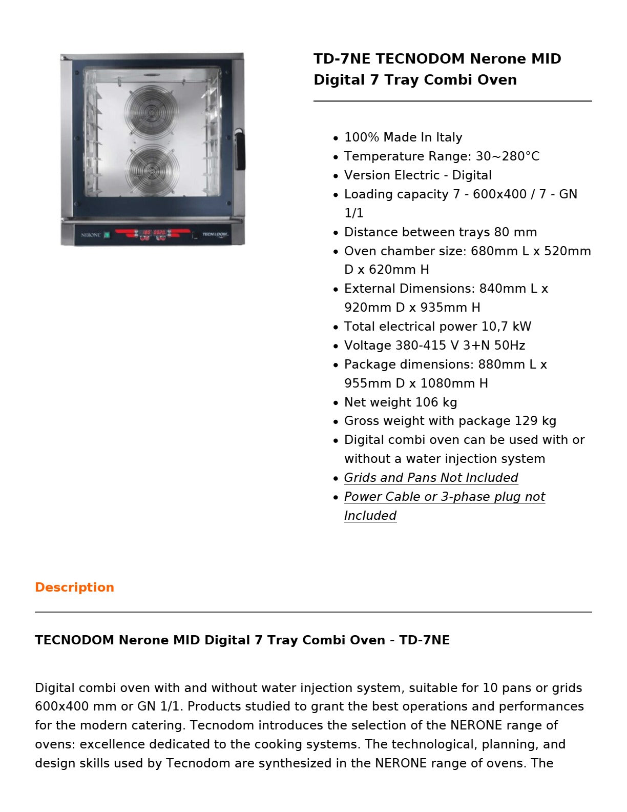 Tecnodom TD-7NE - Combi Oven