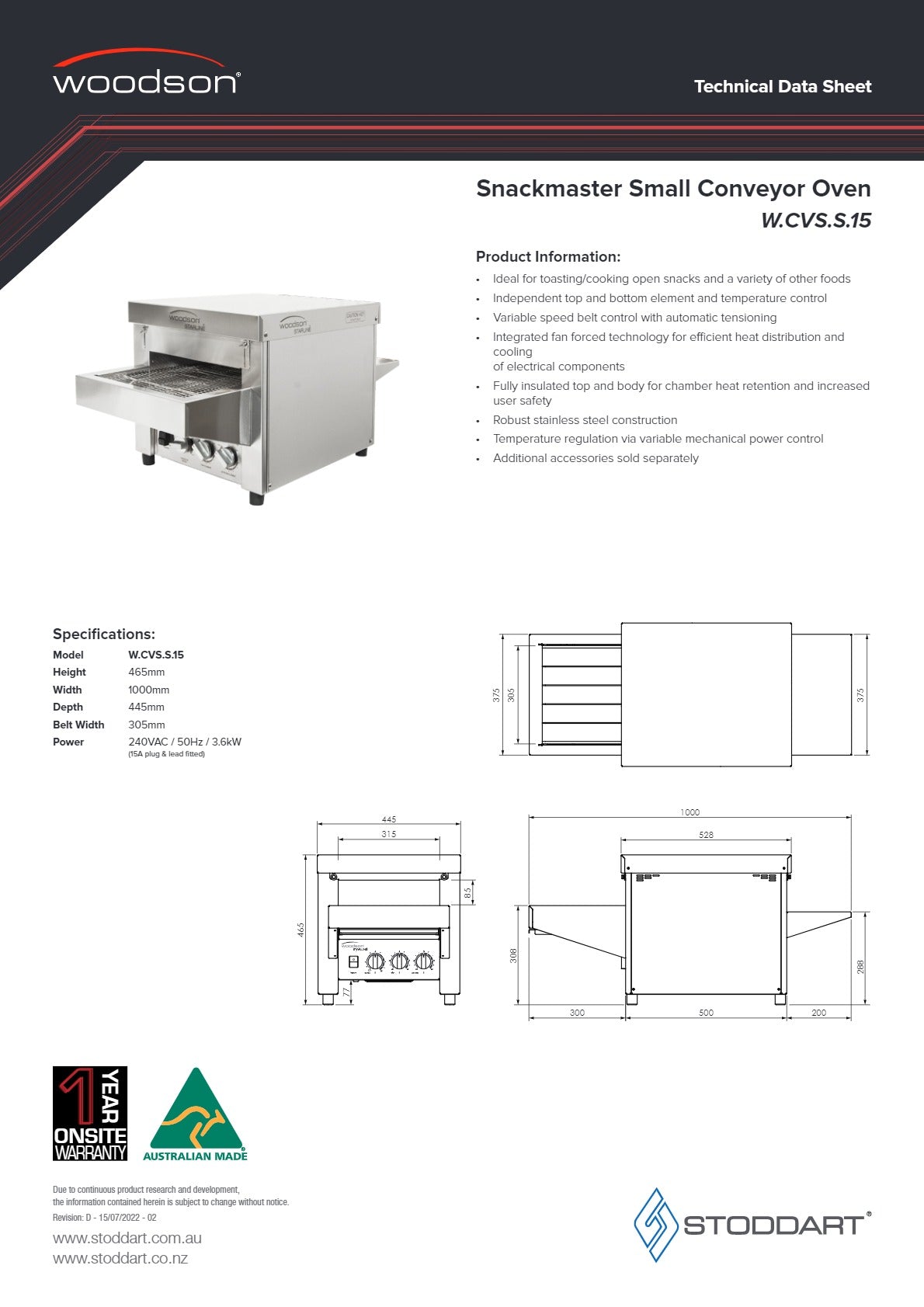 Woodson Starline Snackmaster W.CVS.S.15 - Conveyor Oven