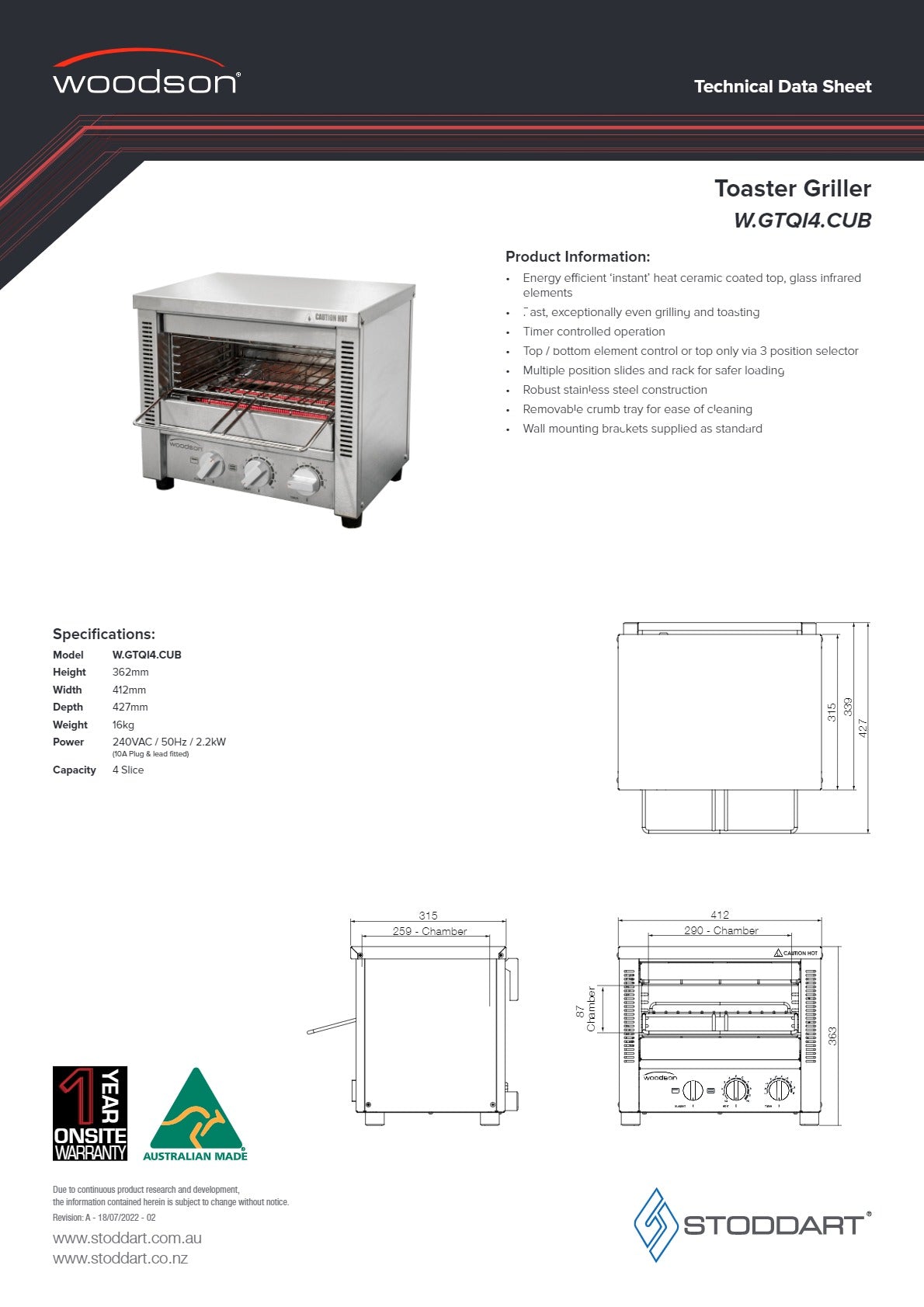 Thumbnail - Woodson W.GTQI4.CUB - Toaster Griller