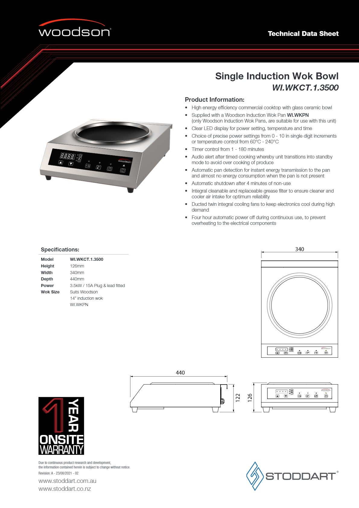 Woodson WI.WKCT.1.3500.W - Countertop Induction Wok