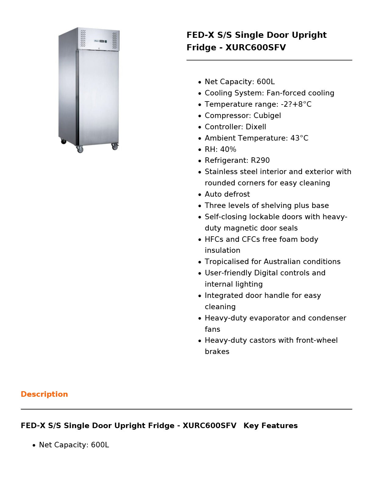 FED-X XURC600SFV - Upright Fridge