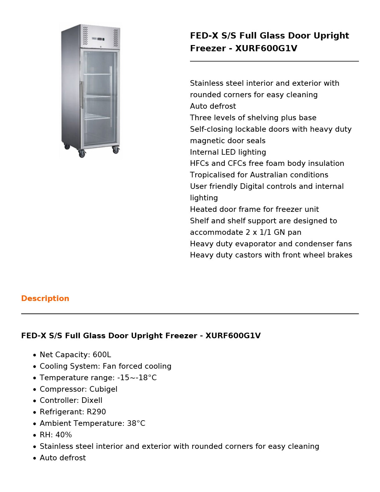 FED-X XURF600G1V - Upright Freezer